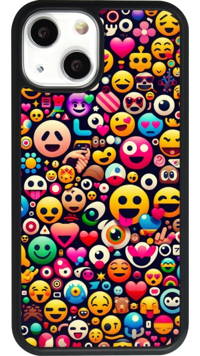 Coque iPhone 13 mini - Silicone rigide noir Emoji Mix Color