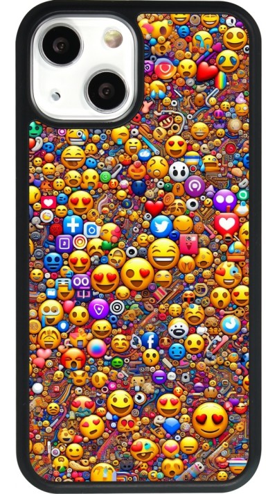 Coque iPhone 13 mini - Silicone rigide noir Emoji mixed