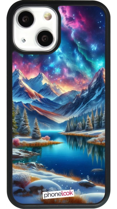 Coque iPhone 13 mini - Silicone rigide noir Fantasy Mountain Lake Sky Stars