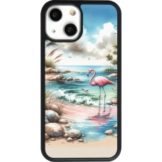 iPhone 13 mini Case Hülle - Silikon schwarz Flamingo Aquarell