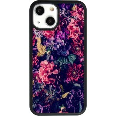 Coque iPhone 13 mini - Silicone rigide noir Flowers Dark