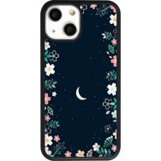 Coque iPhone 13 mini - Silicone rigide noir Flowers space