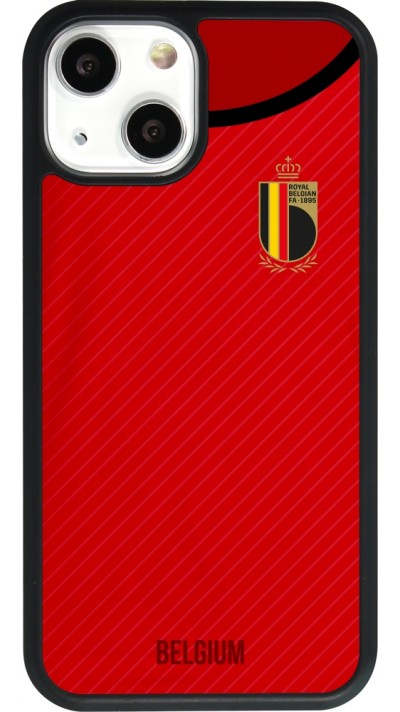 Coque iPhone 13 mini - Silicone rigide noir Maillot de football Belgique 2022 personnalisable