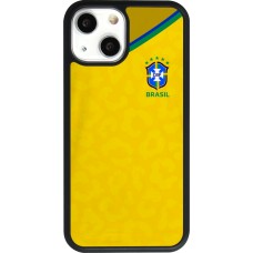 Coque iPhone 13 mini - Silicone rigide noir Maillot de football Brésil 2022 personnalisable