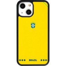 Coque iPhone 13 mini - Silicone rigide noir Maillot de football Bresil 2026 personnalisable