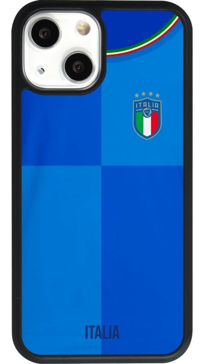 Coque iPhone 13 mini - Silicone rigide noir Maillot de football Italie 2022 personnalisable