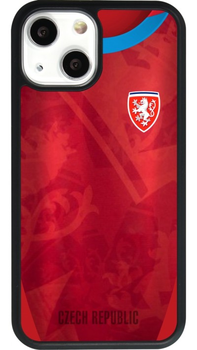 Coque iPhone 13 mini - Silicone rigide noir Maillot de football République Tchèque personnalisable