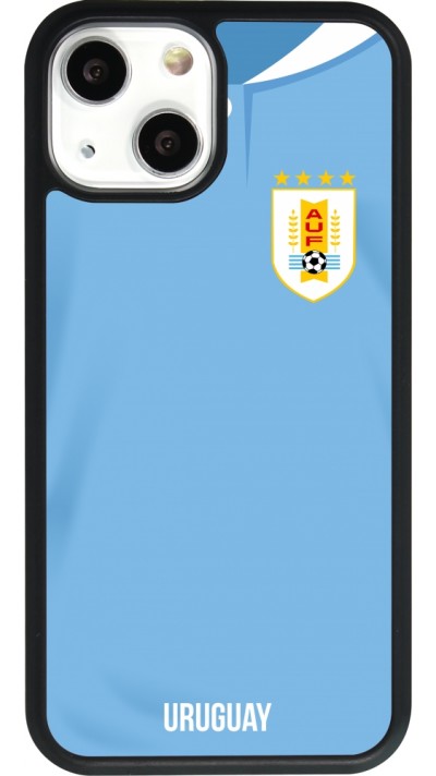 Coque iPhone 13 mini - Silicone rigide noir Maillot de football Uruguay 2022 personnalisable