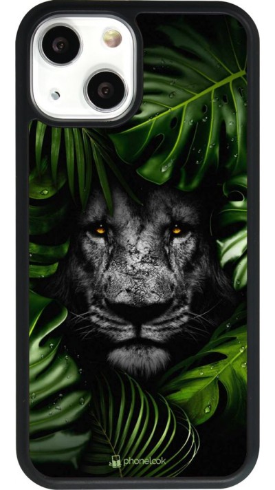 Coque iPhone 13 mini - Silicone rigide noir Forest Lion