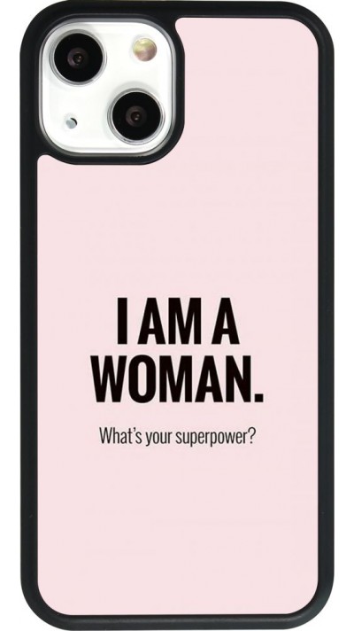 Coque iPhone 13 mini - Silicone rigide noir I am a woman