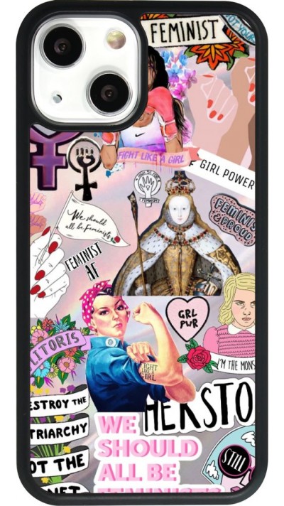 Coque iPhone 13 mini - Silicone rigide noir Girl Power Collage