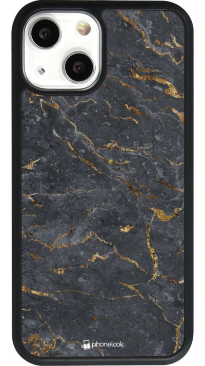 Coque iPhone 13 mini - Silicone rigide noir Grey Gold Marble