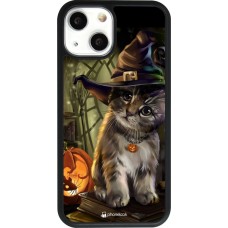 Coque iPhone 13 mini - Silicone rigide noir Halloween 21 Witch cat