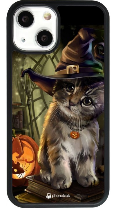 Coque iPhone 13 mini - Silicone rigide noir Halloween 21 Witch cat