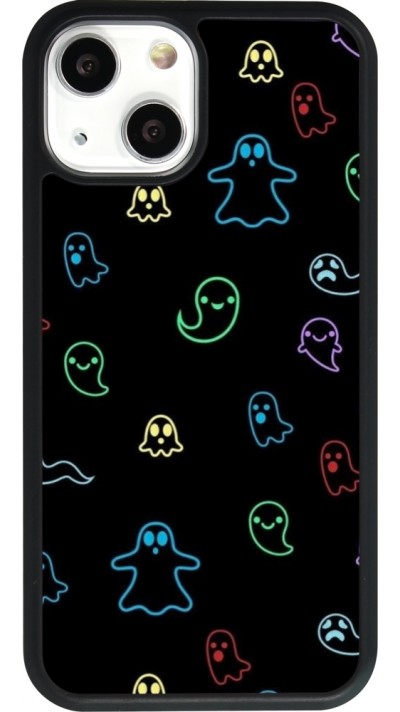 Coque iPhone 13 mini - Silicone rigide noir Halloween 2024 colorful ghosts