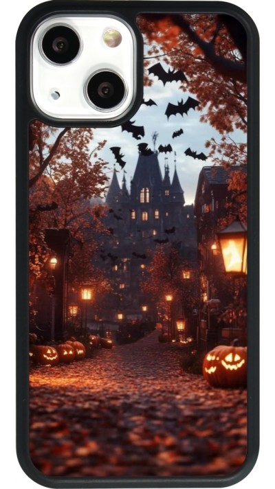 Coque iPhone 13 mini - Silicone rigide noir Halloween 2025 Haunted house