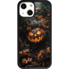 Coque iPhone 13 mini - Silicone rigide noir Halloween 2025 Pumpkin with flowers