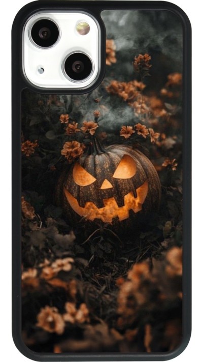 iPhone 13 mini Case Hülle - Silikon schwarz Halloween 2025 Pumpkin with flowers