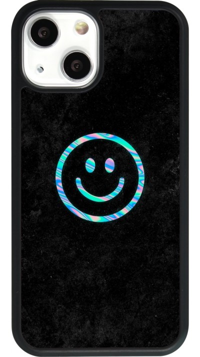 Coque iPhone 13 mini - Silicone rigide noir Happy smiley irisé