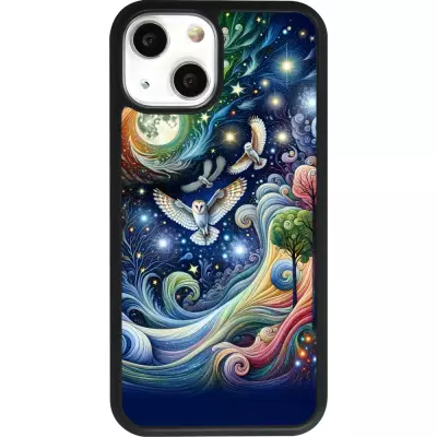 iPhone 13 mini Case Hülle - Silikon schwarz Fliegender Blumen-Eule