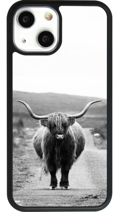 Coque iPhone 13 mini - Silicone rigide noir Highland cattle