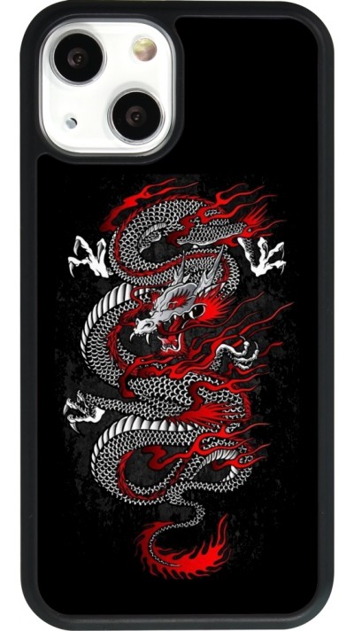 Coque iPhone 13 mini - Silicone rigide noir Japanese style Dragon Tattoo Red Black