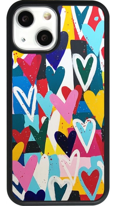 Coque iPhone 13 mini - Silicone rigide noir Joyful Hearts