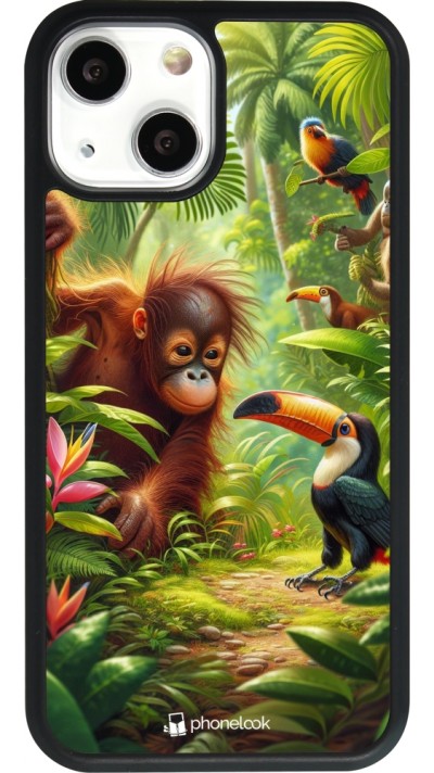 Coque iPhone 13 mini - Silicone rigide noir Jungle Tropicale Tayrona