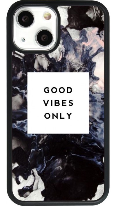 Coque iPhone 13 mini - Silicone rigide noir Marble Good Vibes Only
