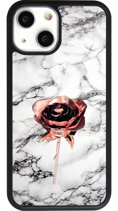 Coque iPhone 13 mini - Silicone rigide noir Marble Rose Gold