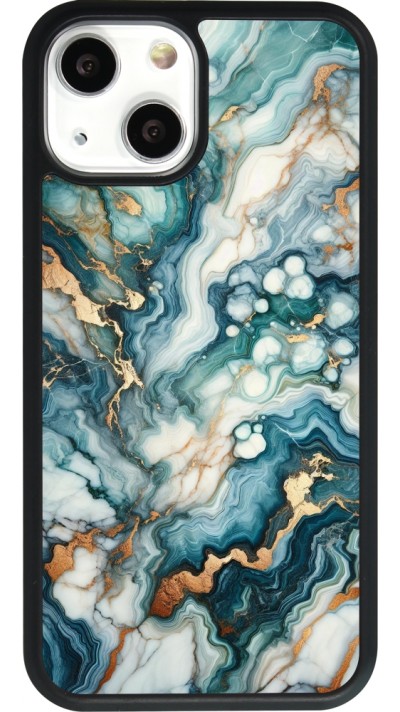 Coque iPhone 13 mini - Silicone rigide noir Marbre Vert Bleu Doré