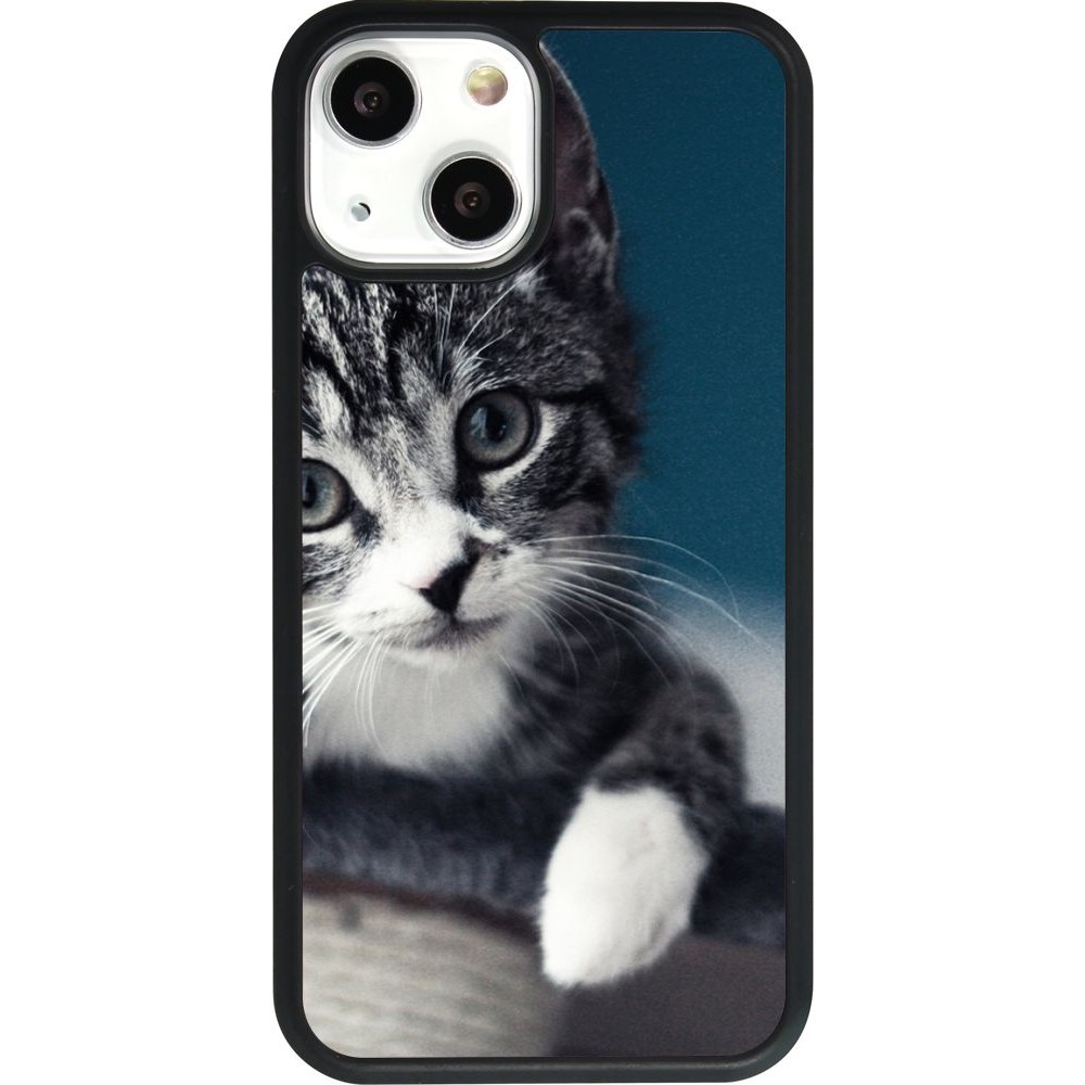 Coque iPhone 13 mini - Silicone rigide noir Meow 23