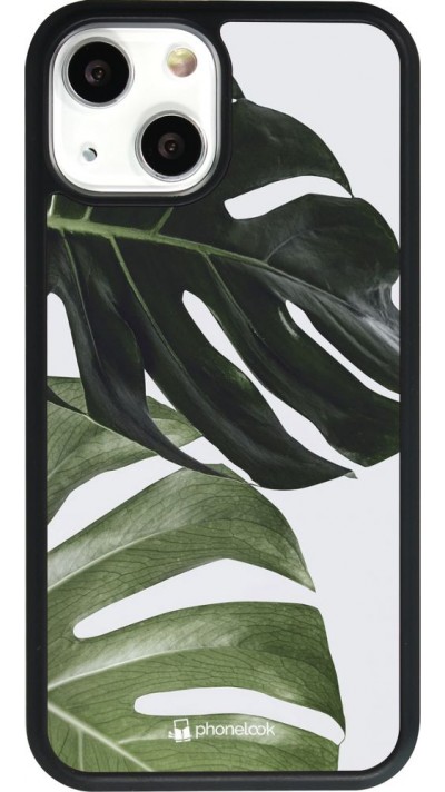 Coque iPhone 13 mini - Silicone rigide noir Monstera Plant
