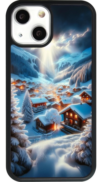 Coque iPhone 13 mini - Silicone rigide noir Mont Neige Lumière