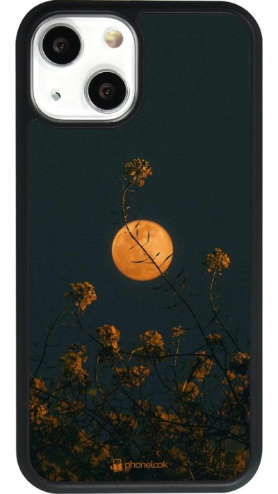 Coque iPhone 13 mini - Silicone rigide noir Moon Flowers