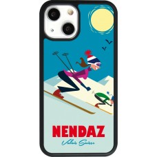 Coque iPhone 13 mini - Silicone rigide noir Nendaz Ski Downhill