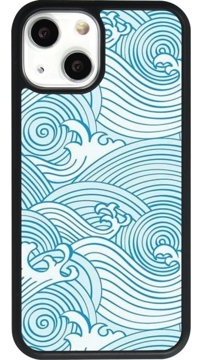 Coque iPhone 13 mini - Silicone rigide noir Ocean Waves