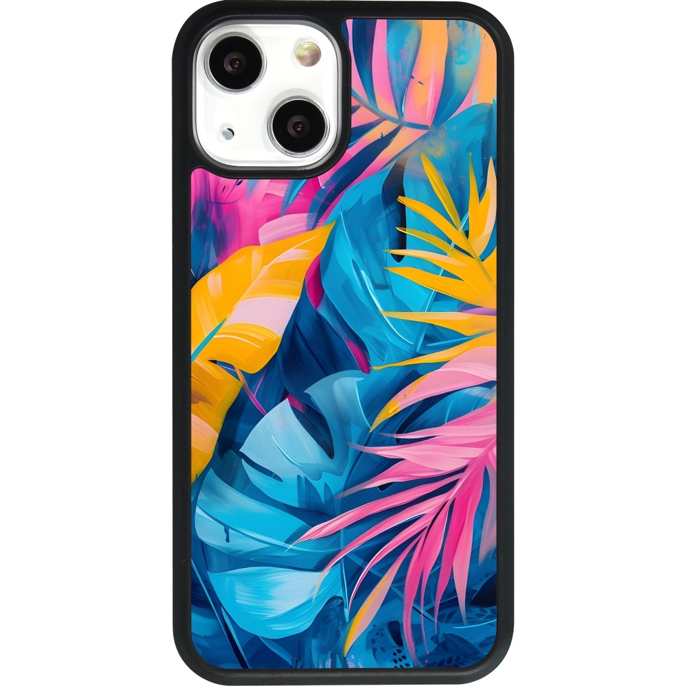 Coque iPhone 13 mini - Silicone rigide noir Palms Blue