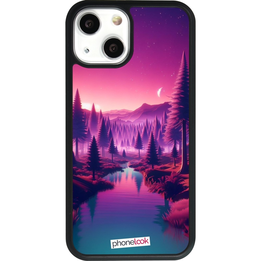 iPhone 13 mini Case Hülle - Silikon schwarz Lila-rosa Landschaft