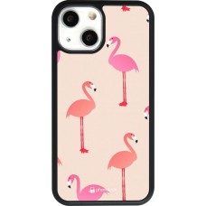 Coque iPhone 13 mini - Silicone rigide noir Pink Flamingos Pattern
