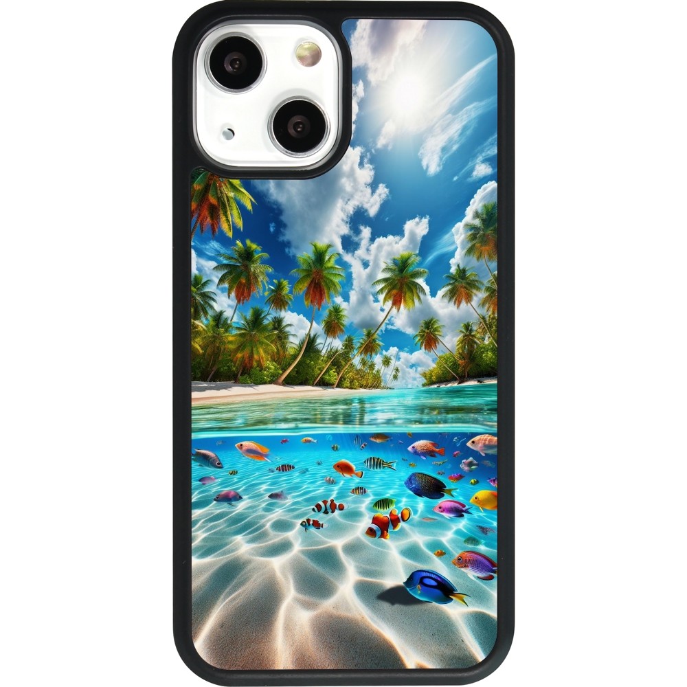 Coque iPhone 13 mini - Silicone rigide noir Plage Paradis