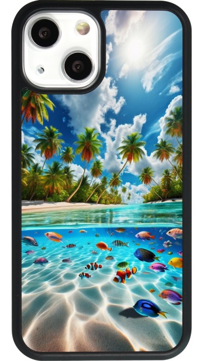 Coque iPhone 13 mini - Silicone rigide noir Plage Paradis