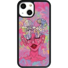 Coque iPhone 13 mini - Silicone rigide noir Psychedelic pink mushroom