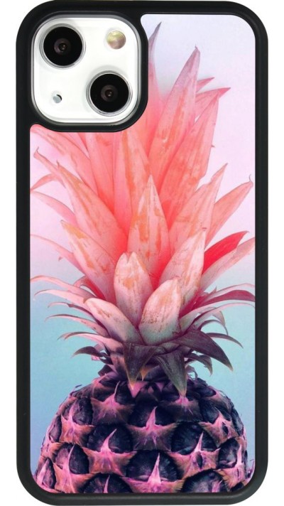 Coque iPhone 13 mini - Silicone rigide noir Purple Pink Pineapple