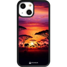 Coque iPhone 13 mini - Silicone rigide noir Safari sunset wildlife