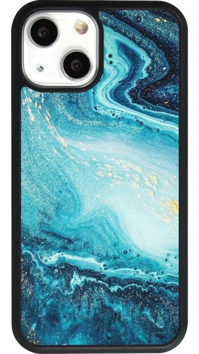 Coque iPhone 13 mini - Silicone rigide noir Sea Foam Blue