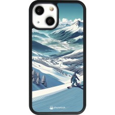 Coque iPhone 13 mini - Silicone rigide noir Snowboarder Montagne