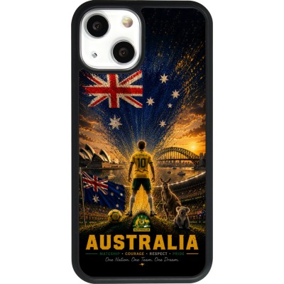 Coque iPhone 13 mini - Silicone rigide noir Football Australie splash 2026