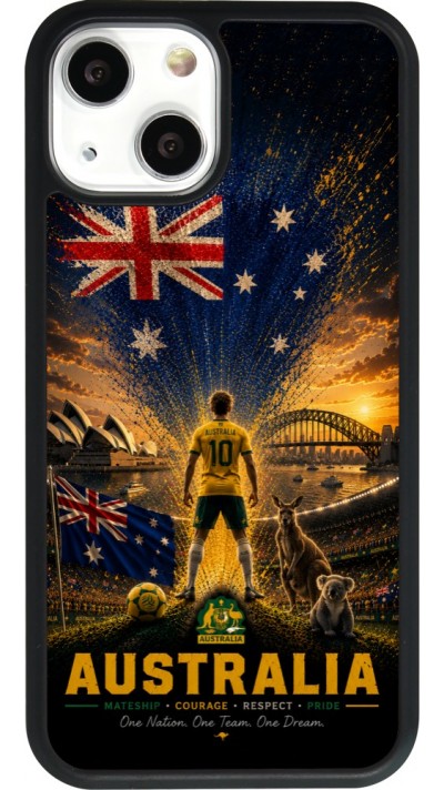 Coque iPhone 13 mini - Silicone rigide noir Football Australie splash 2026