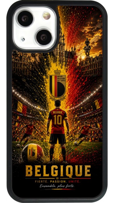 Coque iPhone 13 mini - Silicone rigide noir Football Belgique splash 2026